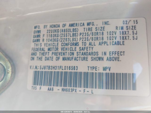 2015 ACURA RDX 5J8TB3H31FL016563 Photo 8