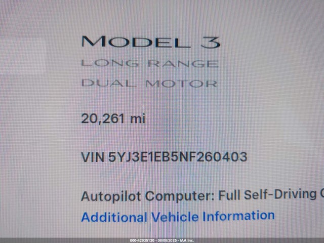 2022 TESLA MODEL 3 5YJ3E1EB5NF260403 Photo 6