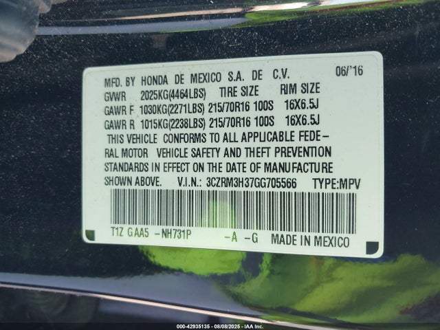 3CZRM3H37GG705566 Honda k24w9/k24v1