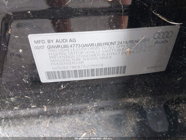 2007 AUDI A4 WAUEF78E87A229928 Photo 8