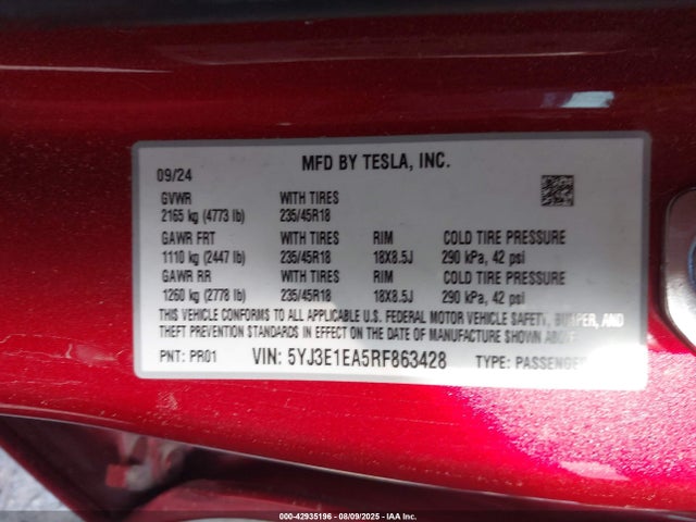 2024 TESLA MODEL 3 5YJ3E1EA5RF863428 Photo 8