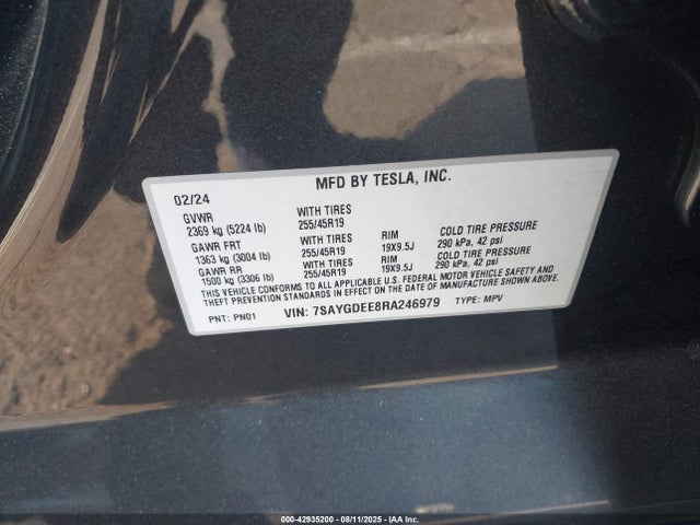 2024 TESLA MODEL Y 7SAYGDEE8RA246979 Photo 8