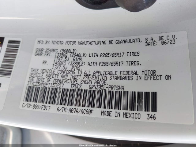 3TYCZ5AN2PT153257 Toyota 2gr-fks