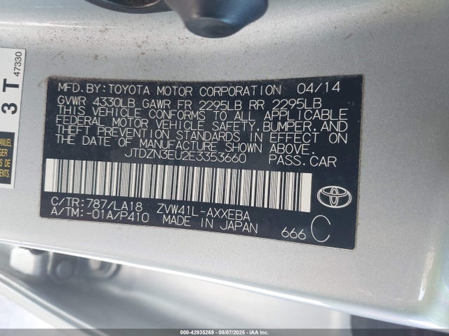 Toyota 2zr-fxe+5jm 2014 JTDZN3EU2E3353660 Image 9