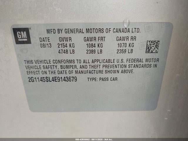 Chevrolet lkw 2014 2G1145SL4E9143679 Image 9