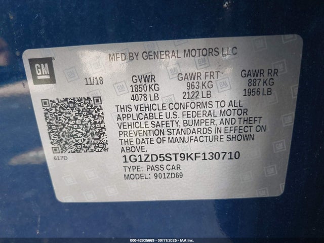 Chevrolet lfv - direct injection, variable valve timing, gen 1 2019 1G1ZD5ST9KF130710 Image 9