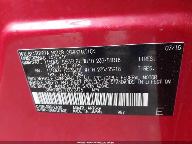 Toyota 2ar-fe 2015 JTMYFREV7FD070476 Image 9