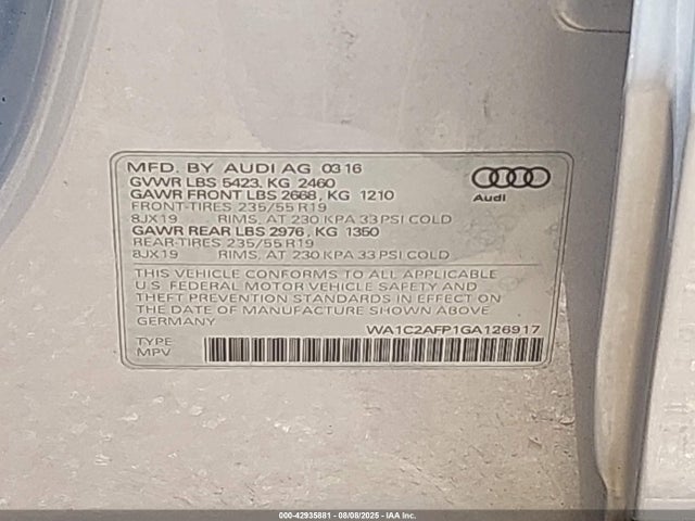 2016 AUDI Q5 WA1C2AFP1GA126917 Photo 8