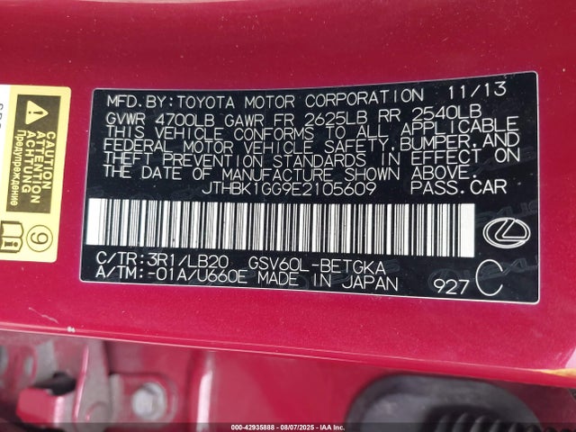 Lexus 2gr-fe 2014 JTHBK1GG9E2105609 Image 9