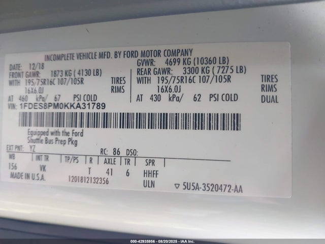 Ford Transit 2019 1FDES8PM0KKA31789 Image 8