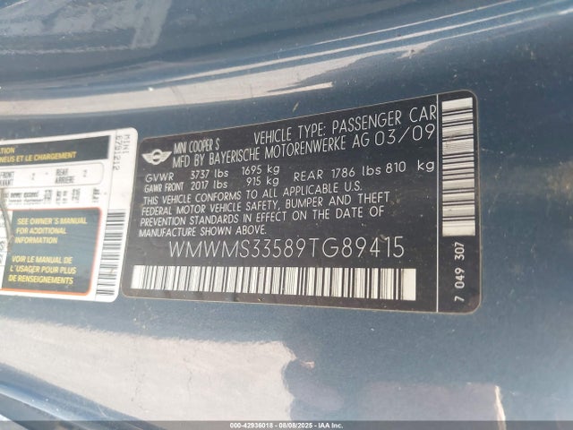 2009 MINI COOPER S WMWMS33589TG89415 Photo 8