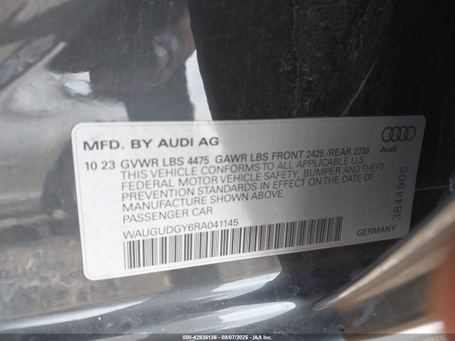 Продажа на аукционе авто 2024 Audi A3 Premium 40 Tfsi Quattro S Tronic, vin: WAUGUDGY6RA041145, номер лота: 42936136