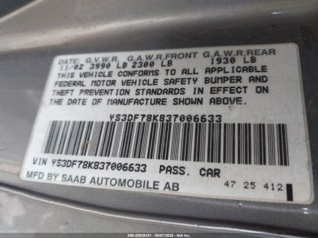 2003 SAAB 9-3 YS3DF78K837006633 Photo 8