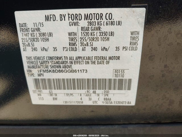 Ford Explorer 2016 1FM5K8D86GGB61173 Image 9