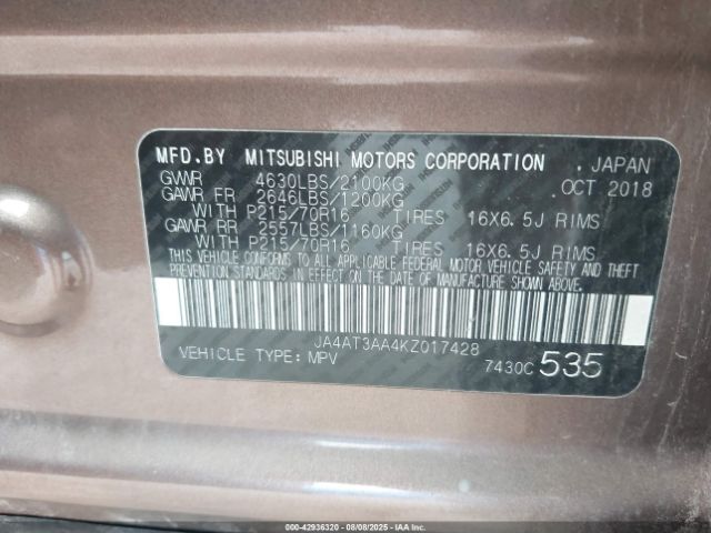 2019 MITSUBISHI ECLIPSE CROSS JA4AT3AA4KZ017428 Photo 8