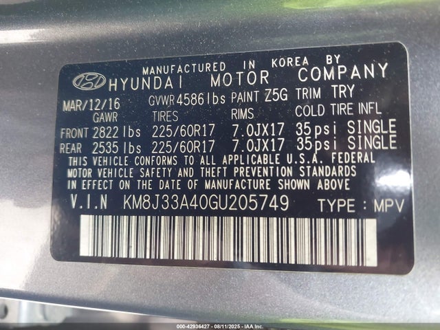 Hyundai Tucson 2016 KM8J33A40GU205749 Image 9