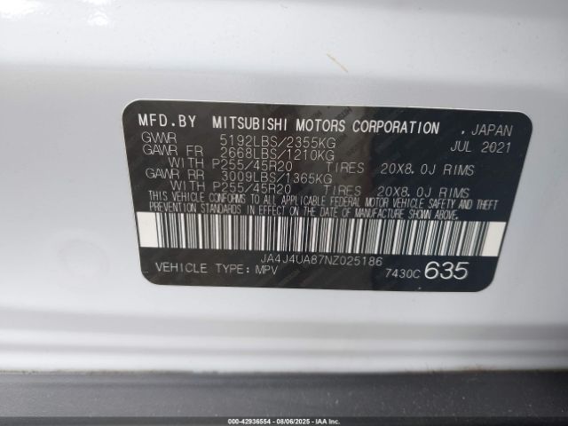 2022 MITSUBISHI OUTLANDER JA4J4UA87NZ025186 Photo 8