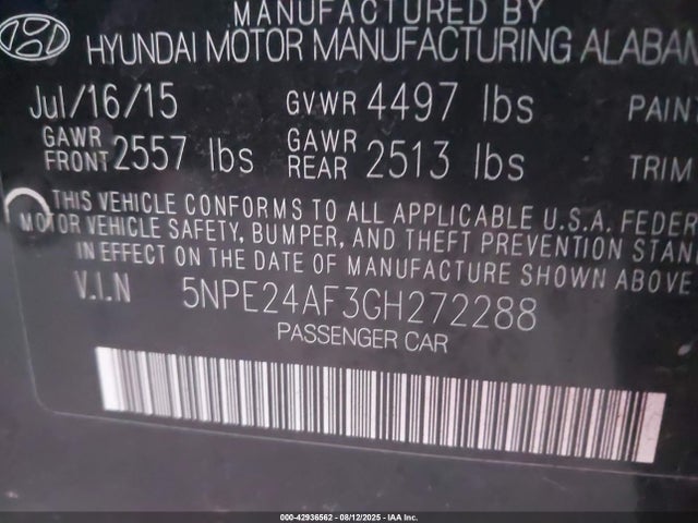5NPE24AF3GH272288 Hyundai dohc gdi theta-ii