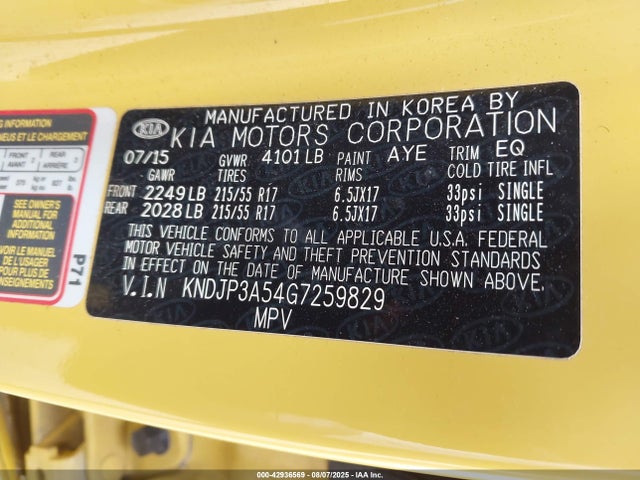 KNDJP3A54G7259829 KIA dohc gdi nu