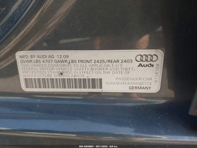 2010 AUDI A4 WAUAFAFL4AN040173 Photo 8