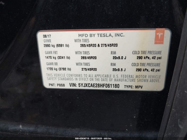 2017 TESLA MODEL X 5YJXCAE28HF061180 Photo 8