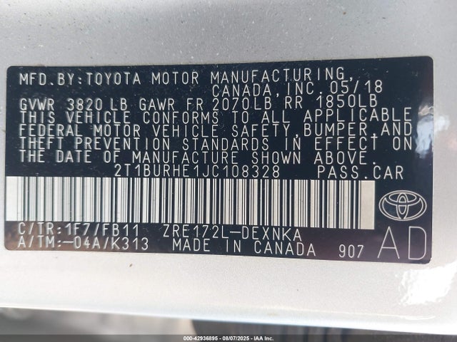 Toyota 2zr-fe 2018 2T1BURHE1JC108328 Image 9