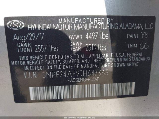 5NPE24AF9JH647365 Hyundai gdi theta-ii