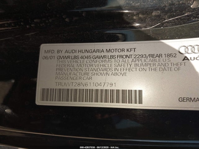 2001 AUDI TT TRUWT28N611047791 Photo 8