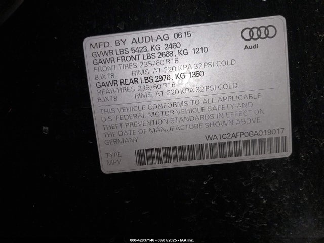 2016 AUDI Q5 WA1C2AFP0GA019017 Photo 8