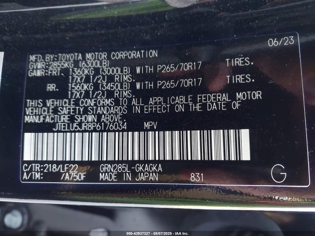 JTELU5JR8P6176034 Toyota 1gr-fe