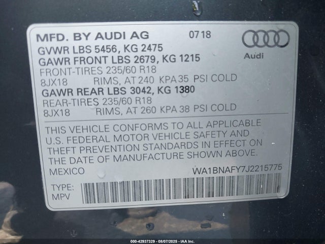 2018 AUDI Q5 WA1BNAFY7J2215775 Photo 8