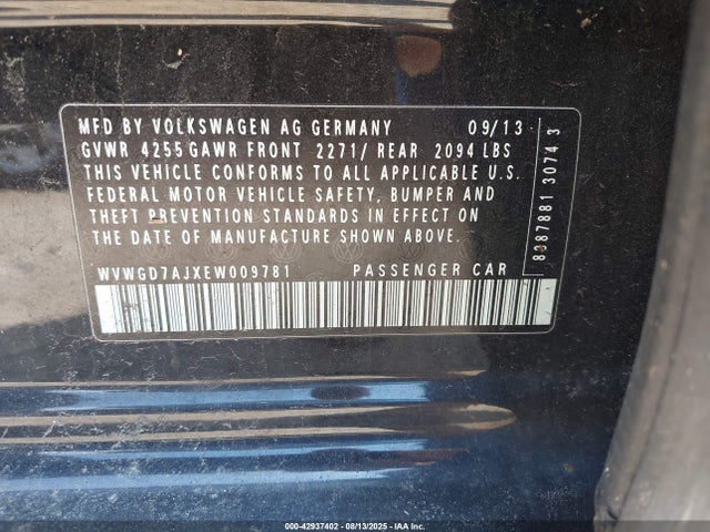 Volkswagen 2014 2014 WVWGD7AJXEW009781 Image 9