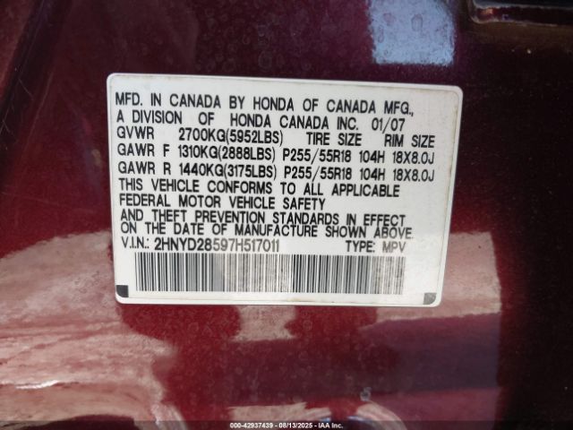 2007 ACURA MDX 2HNYD28597H517011 Photo 8