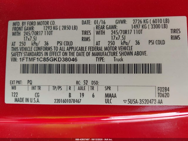 Ford F-150 2016 1FTMF1C85GKD38046 Image 9
