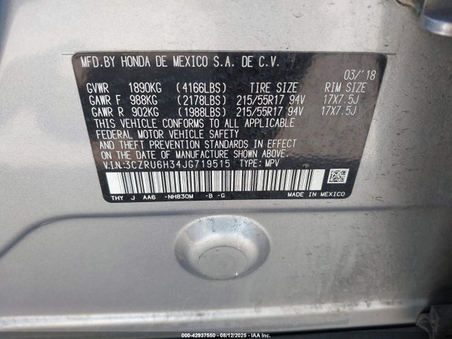 3CZRU6H34JG719515 Honda r18z9