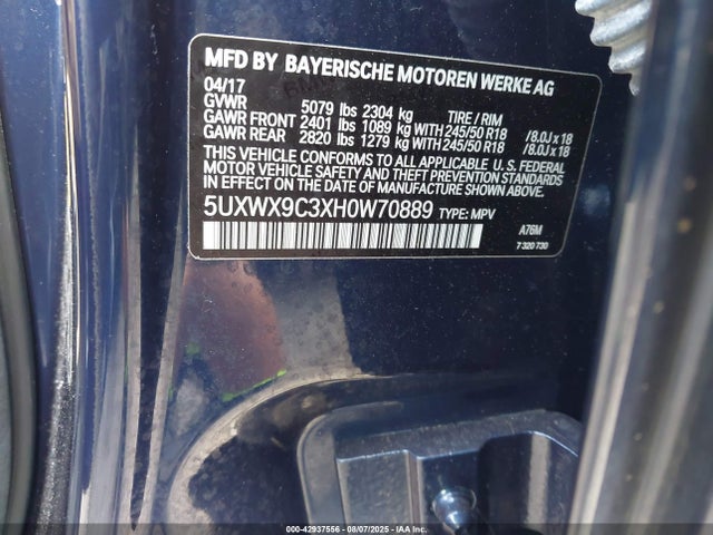 5UXWX9C3XH0W70889 BMW X3