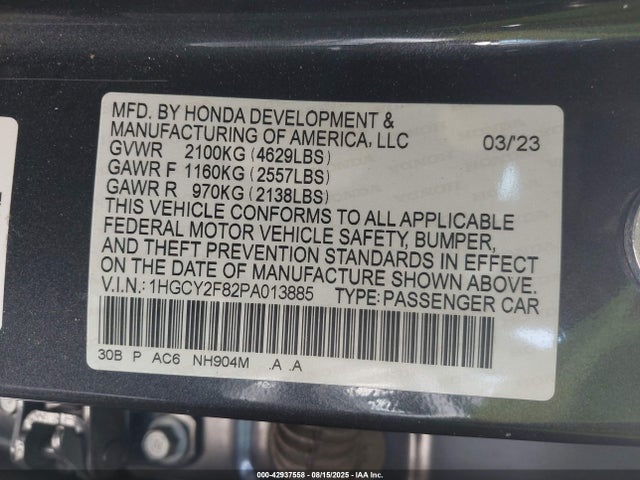 Honda lfc5 2023 1HGCY2F82PA013885 Image 9