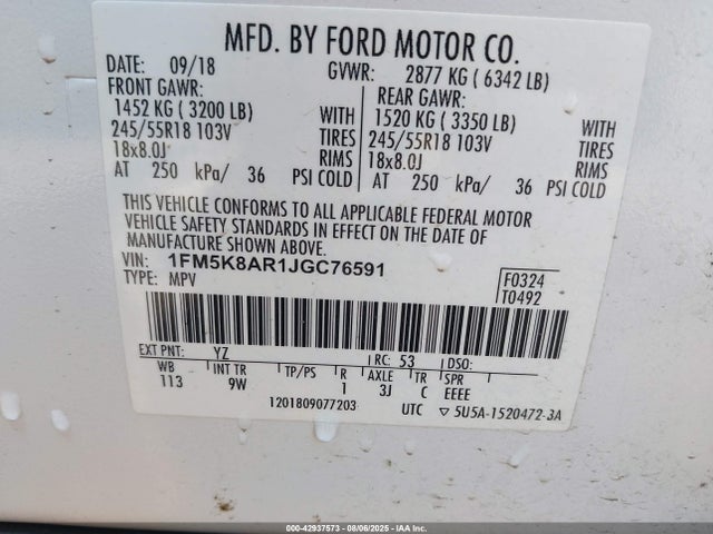 Ford 3.7l ti-vct 2018 1FM5K8AR1JGC76591 Image 9