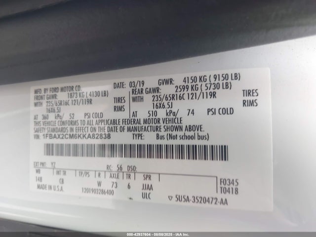Ford Transit 2019 1FBAX2CM6KKA82838 Image 9