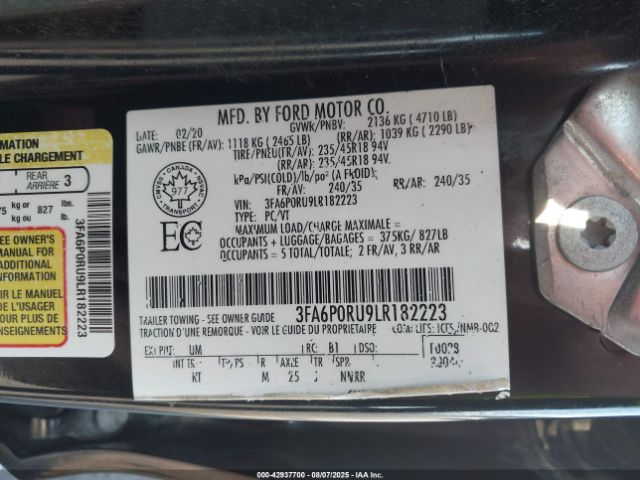 2020 FORD FUSION HYBRID 3FA6P0RU9LR182223 Photo 8