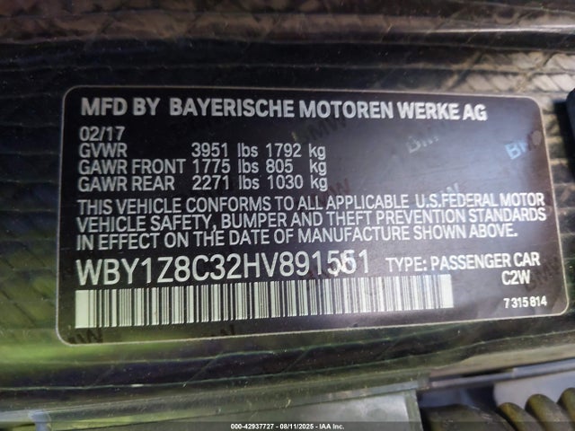 WBY1Z8C32HV891551 BMW electric/2-cyl .gasoline