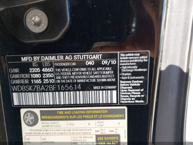 2011 MERCEDES-BENZ SL 550 WDBSK7BA2BF165614 Photo 8