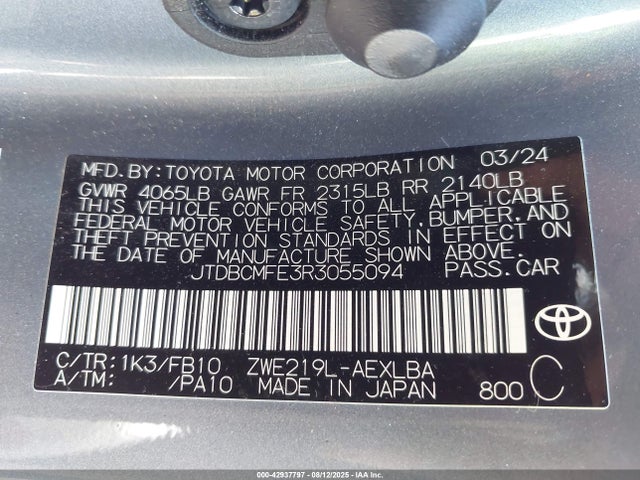 Toyota 2zr-fxe 2024 JTDBCMFE3R3055094 Image 9