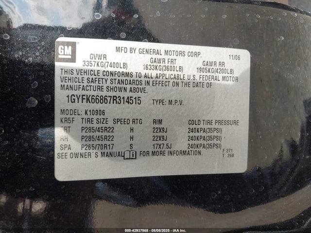 2007 CADILLAC ESCALADE ESV 1GYFK66867R314515 Photo 8