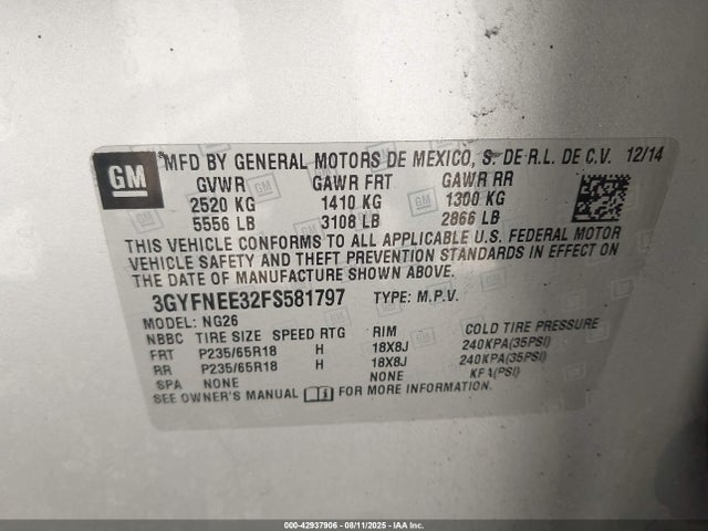 2015 CADILLAC SRX 3GYFNEE32FS581797 Photo 8