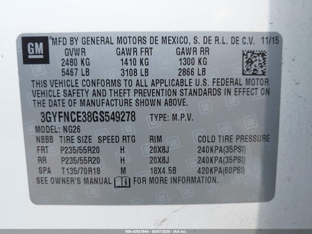 2016 CADILLAC SRX 3GYFNCE38GS549278 Photo 8