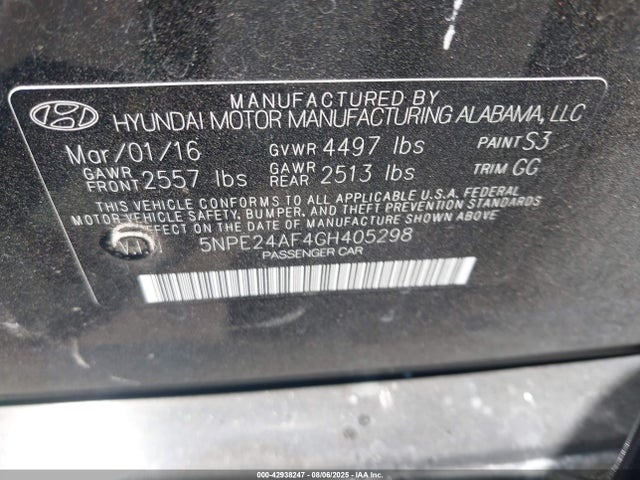 5NPE24AF4GH405298 Hyundai dohc gdi theta-ii