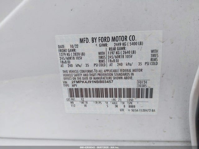 Ford gtdi 2022 2FMPK4J91NBB03457 Image 9