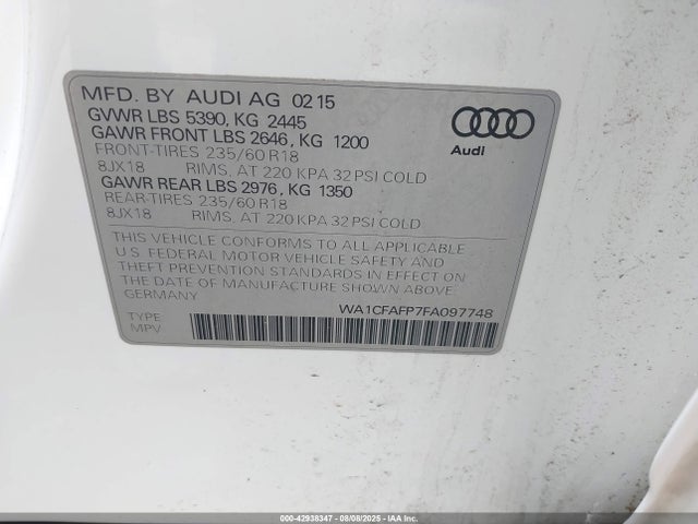 2015 AUDI Q5 WA1CFAFP7FA097748 Photo 8