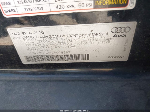 2007 AUDI A3 WAUHF78P47A078262 Photo 8